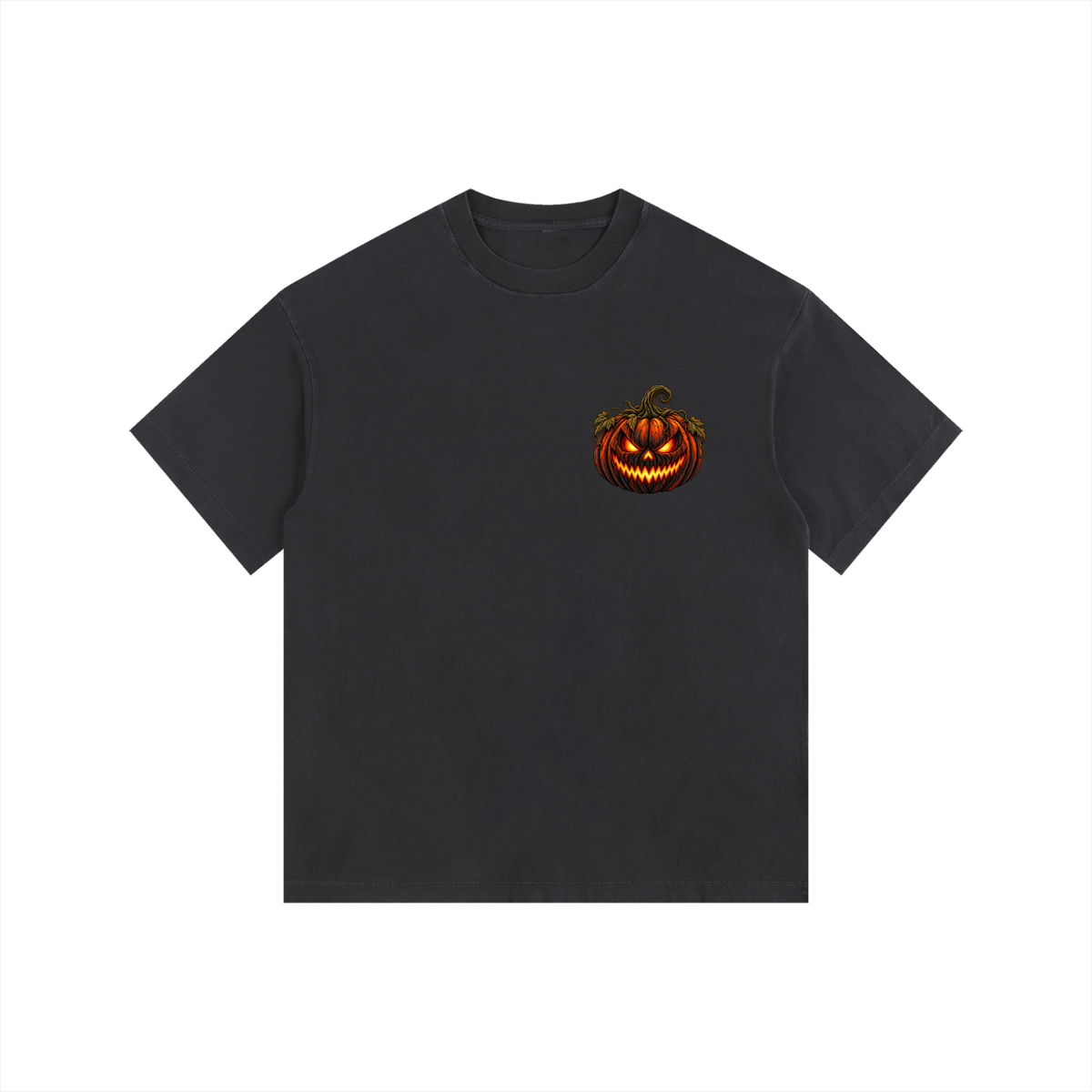 Vintage Washed Oversized Cotton T-Shirt- Spooky Jack-O’-Lantern Graphic