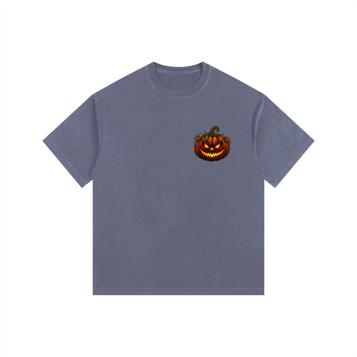 Vintage Washed Oversized Cotton T-Shirt- Spooky Jack-O’-Lantern Graphic