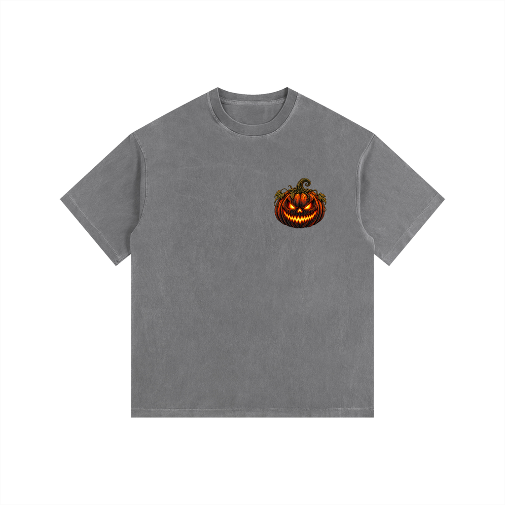 Vintage Washed Oversized Cotton T-Shirt- Spooky Jack-O’-Lantern Graphic