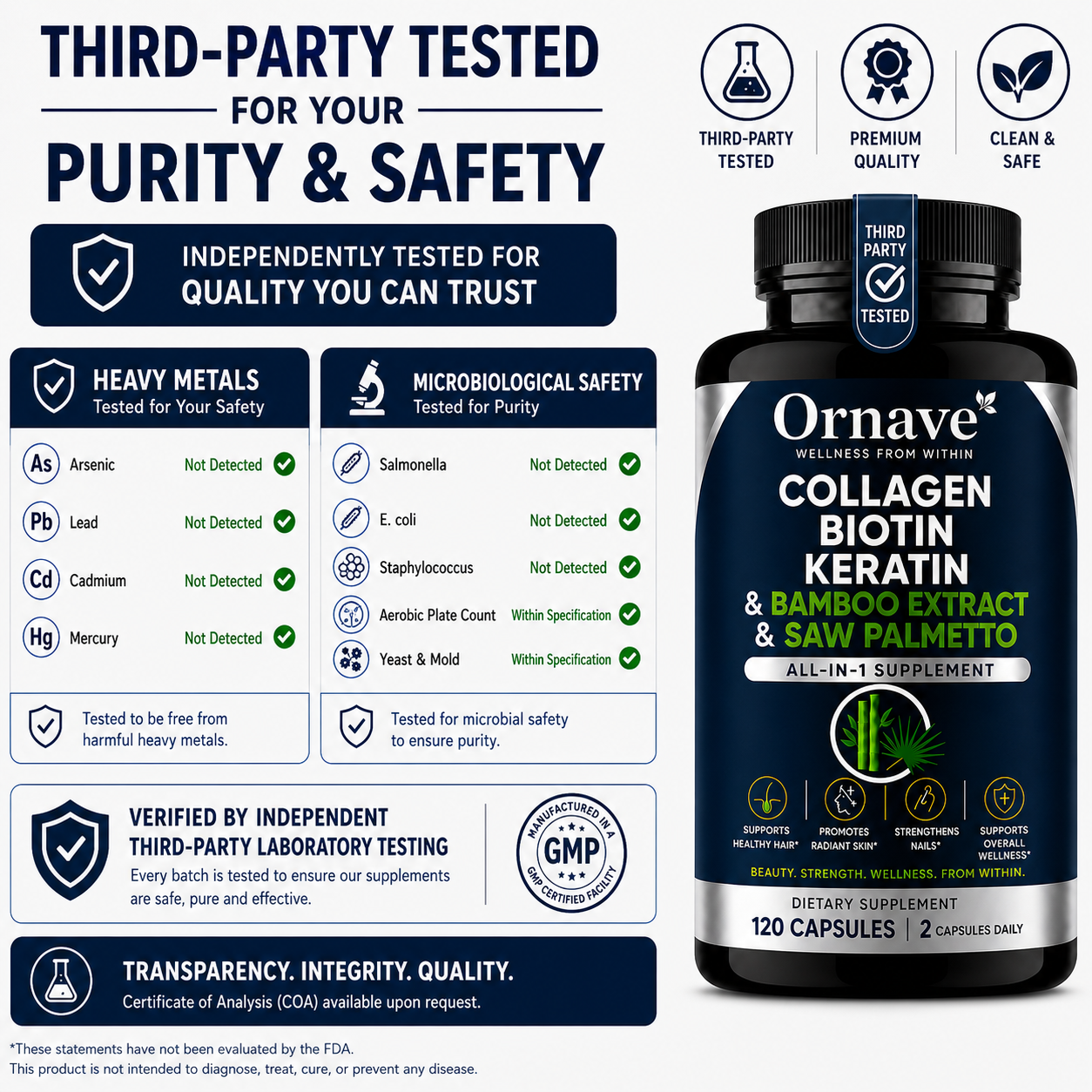 Ornave' Hair, Skin & Nails Formula, 120 Capsules