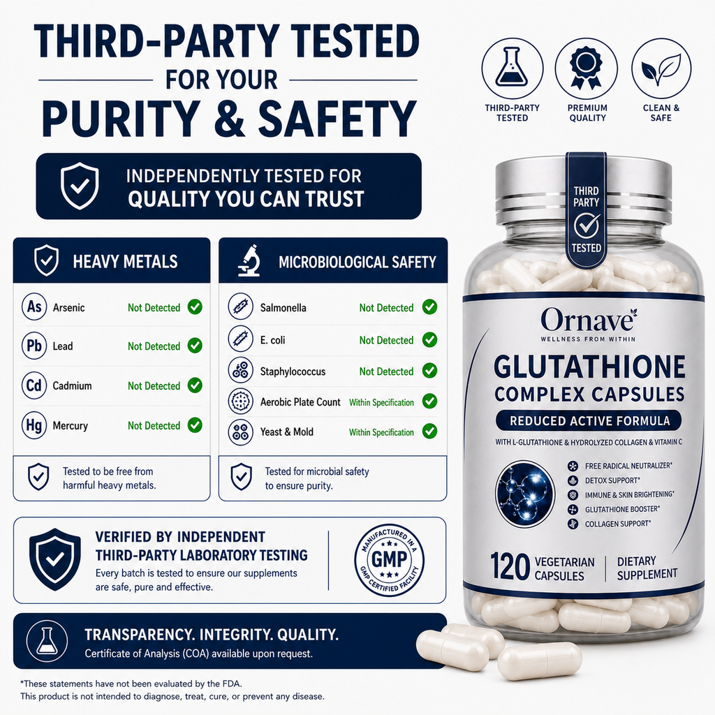 Ornave' Glutathione Complex Capsules – 1000mg Reduced L-Glutathione, 120 Capsules