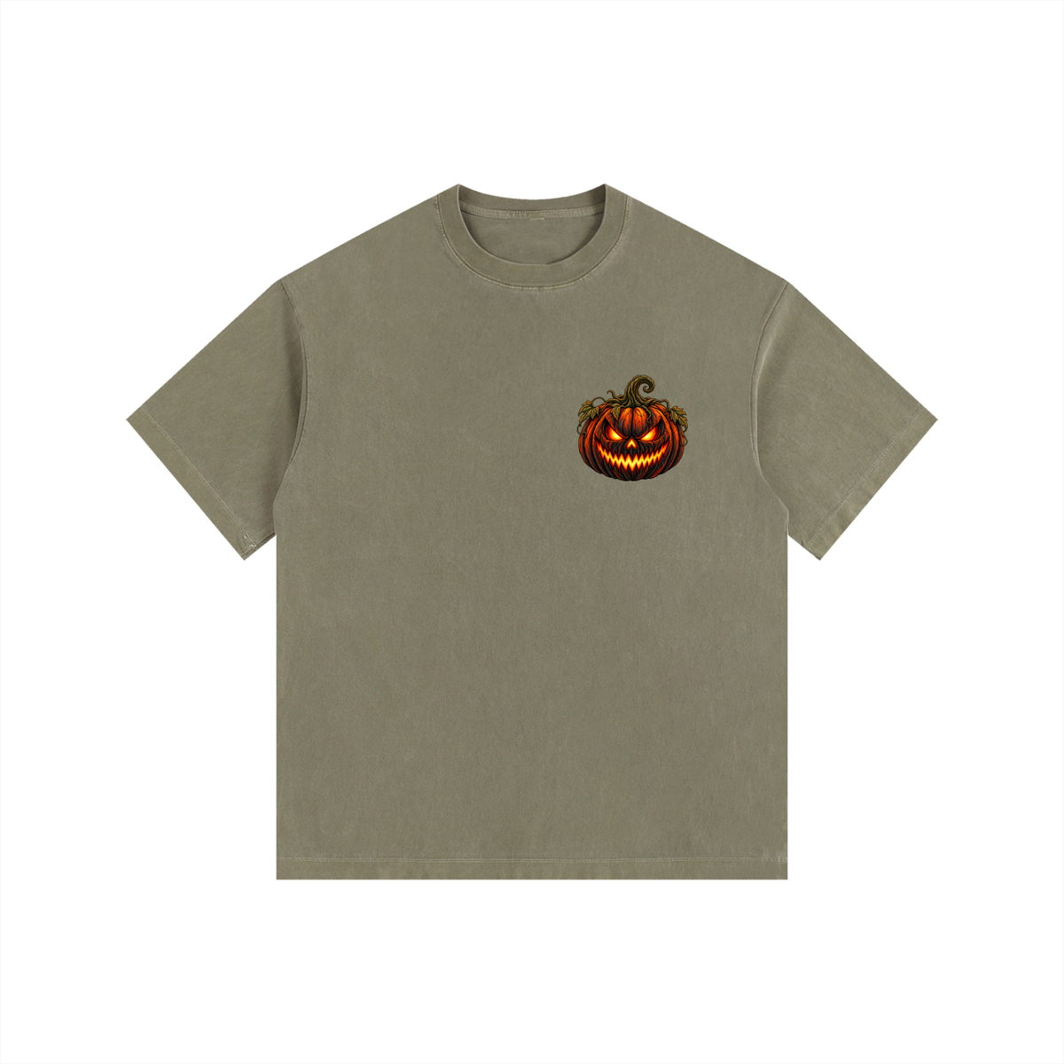 Vintage Washed Oversized Cotton T-Shirt- Spooky Jack-O’-Lantern Graphic