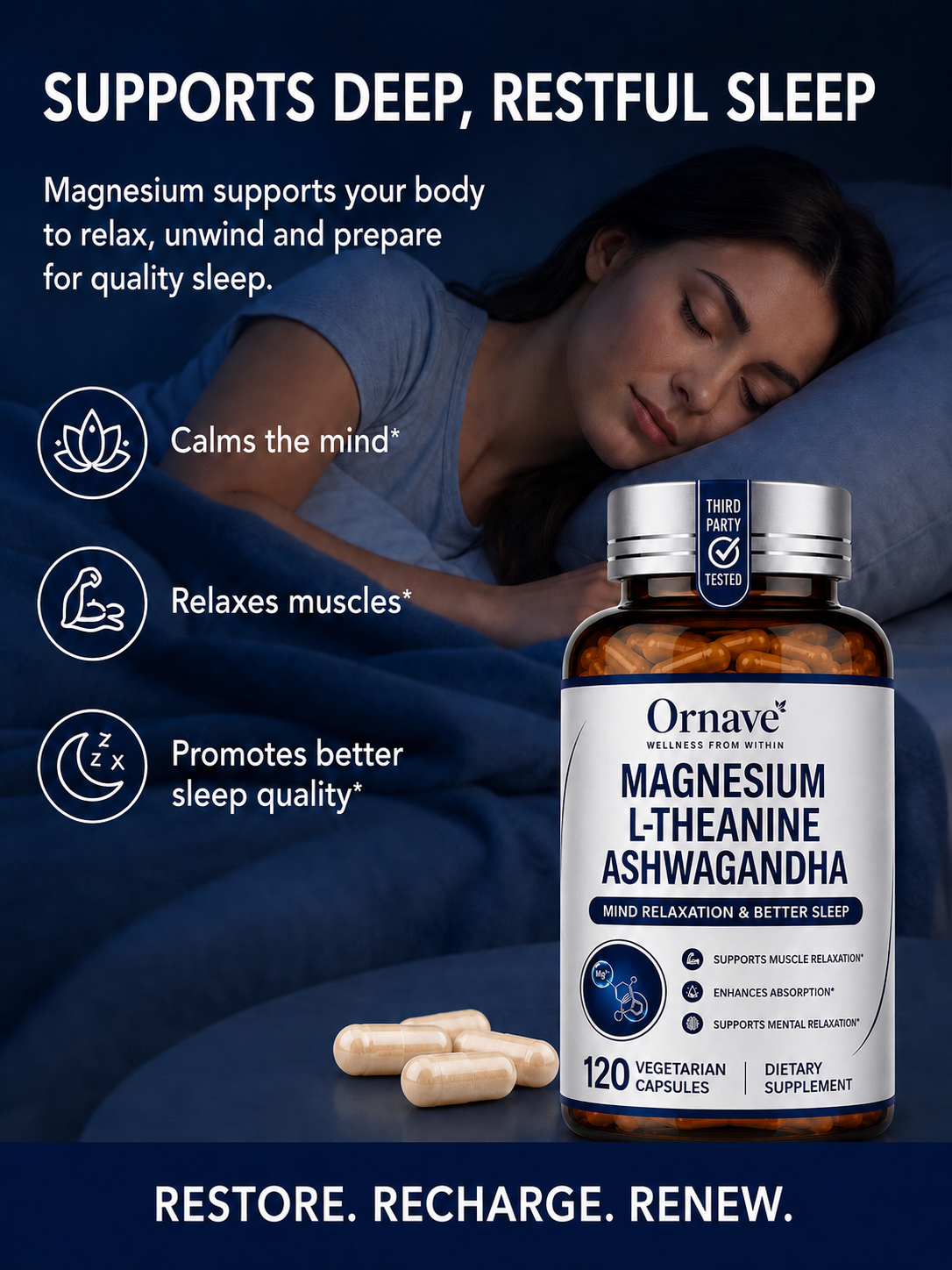 Ornave' Magnesium Glycinate Complex Capsules , 120 Capsules