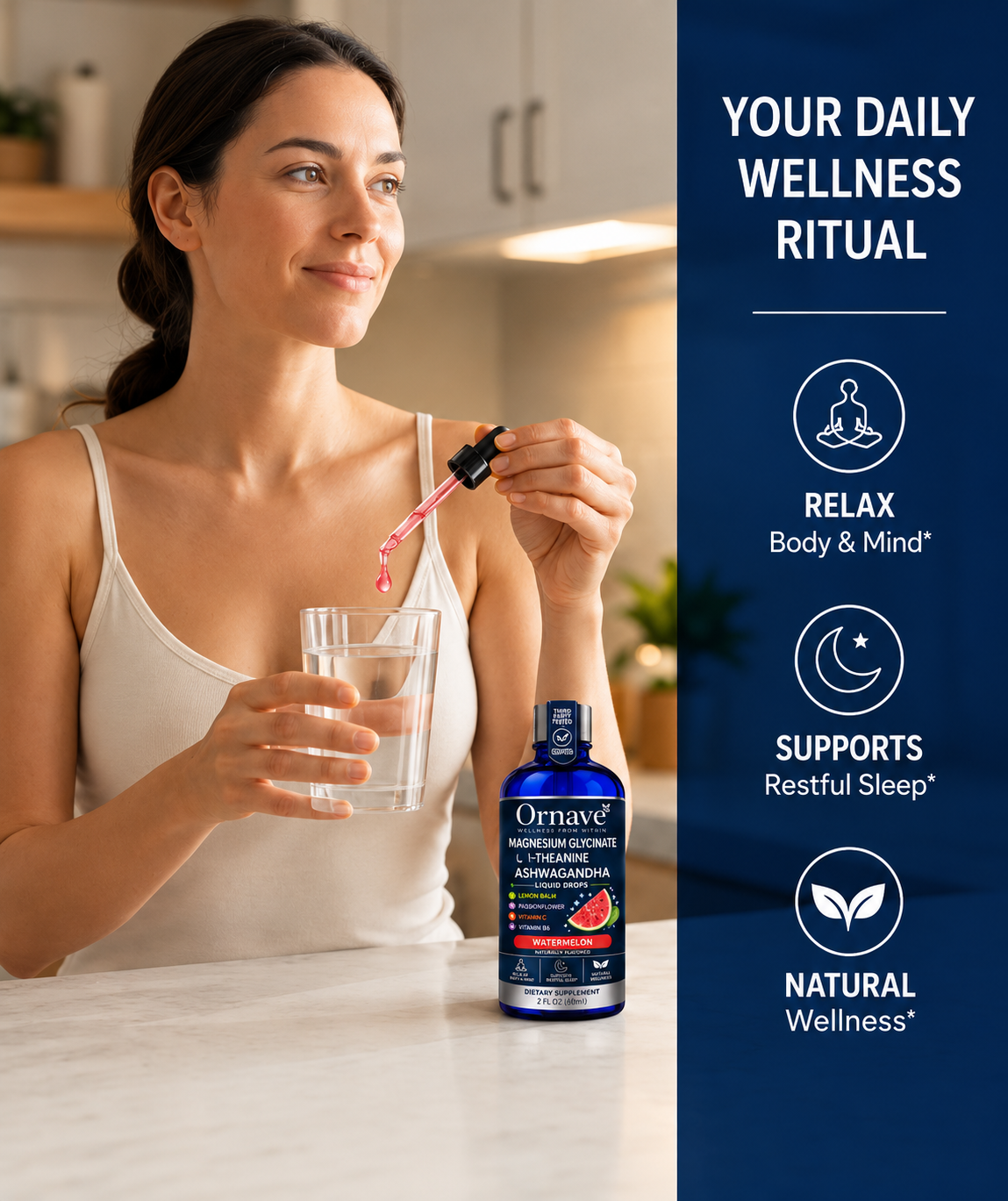 Ornave' Magnesium Glycinate Sleep Liquid Drops, 60 mL