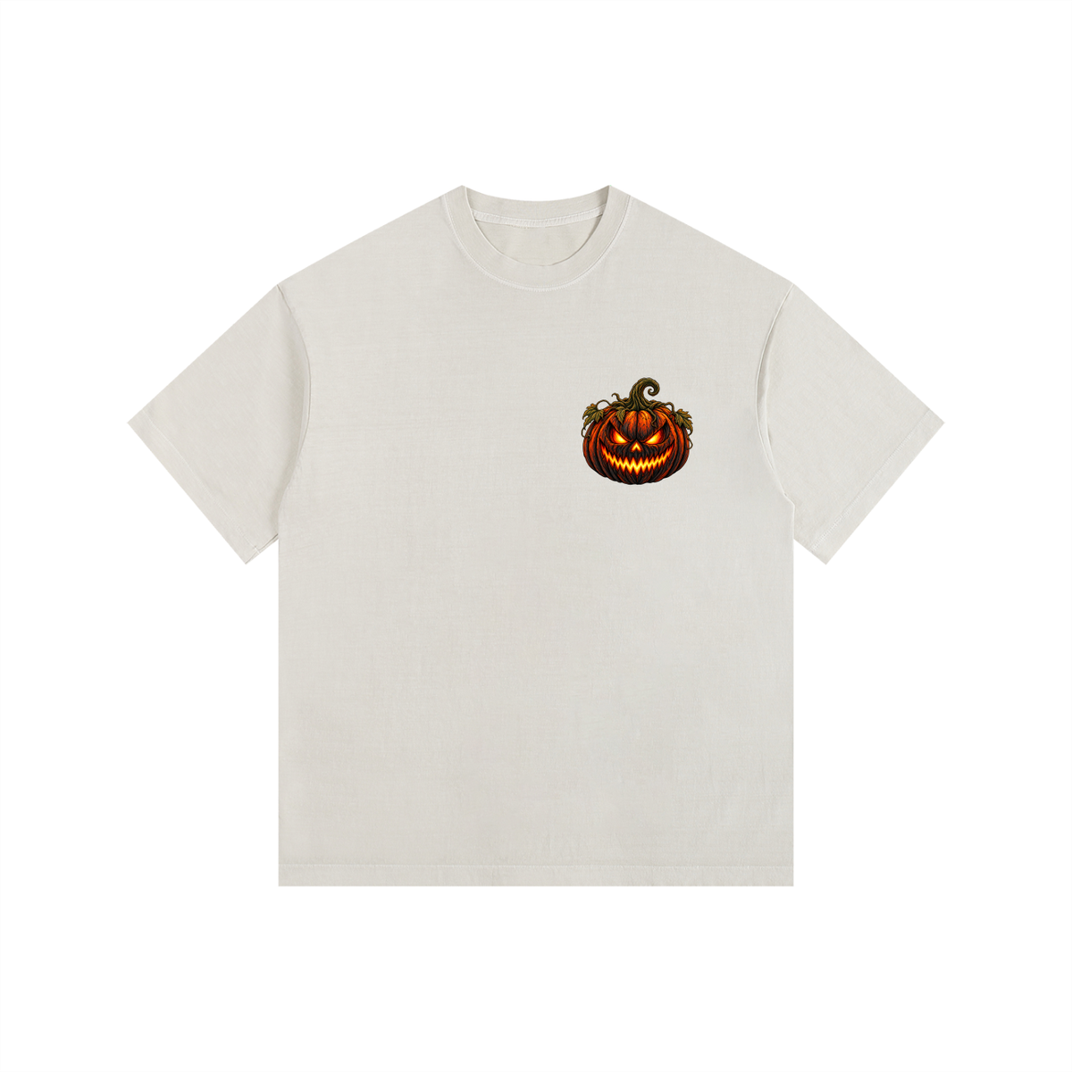 Vintage Washed Oversized Cotton T-Shirt- Spooky Jack-O’-Lantern Graphic