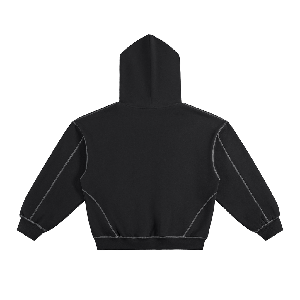 Contrast-Stitched Boxy Fleece Hoodie Set