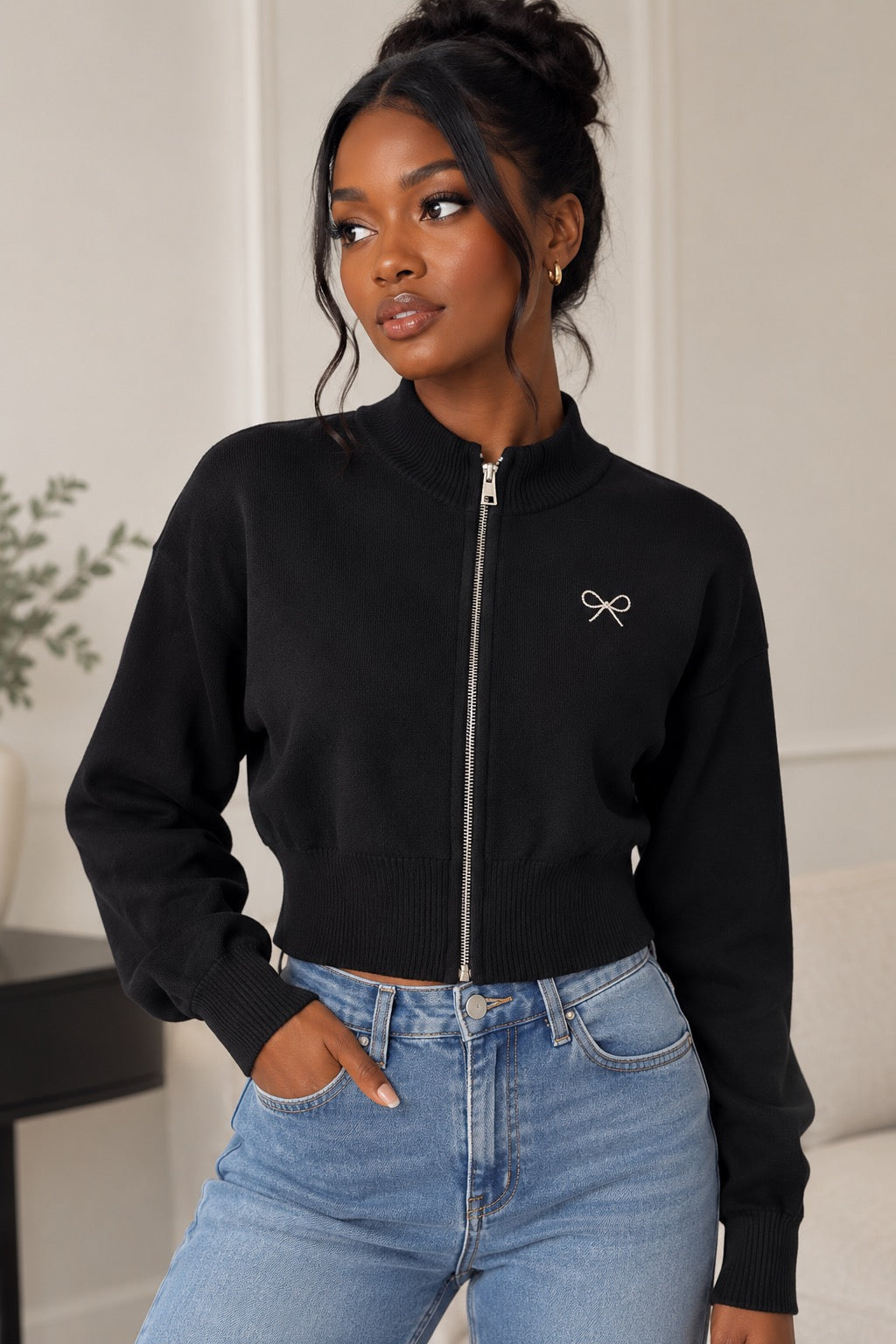 Women’s Mock Neck Zip Up Cardigan
