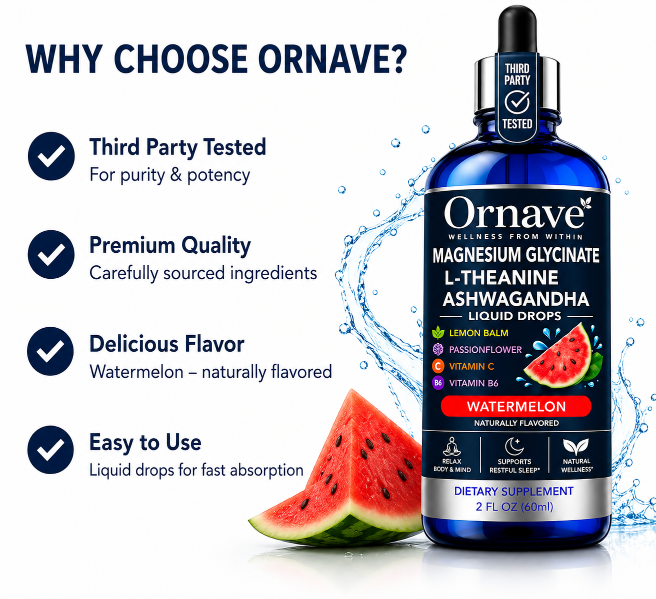 Ornave' Magnesium Glycinate Sleep Liquid Drops, 60 mL