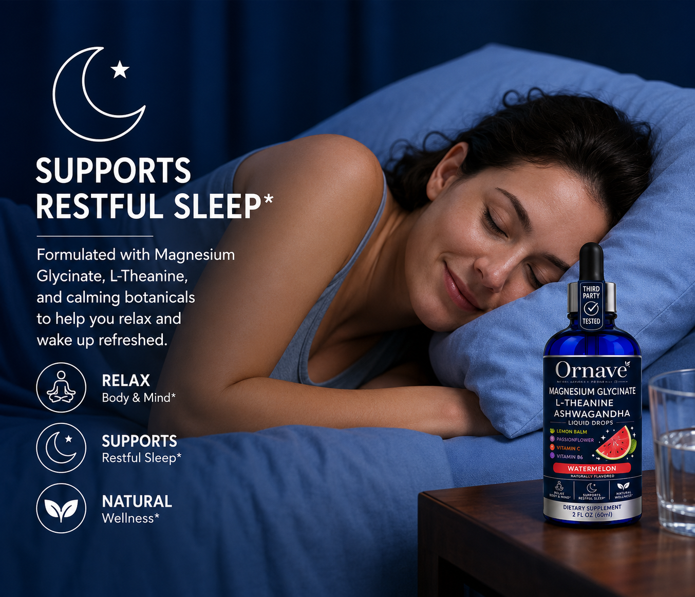 Ornave' Magnesium Glycinate Sleep Liquid Drops, 60 mL