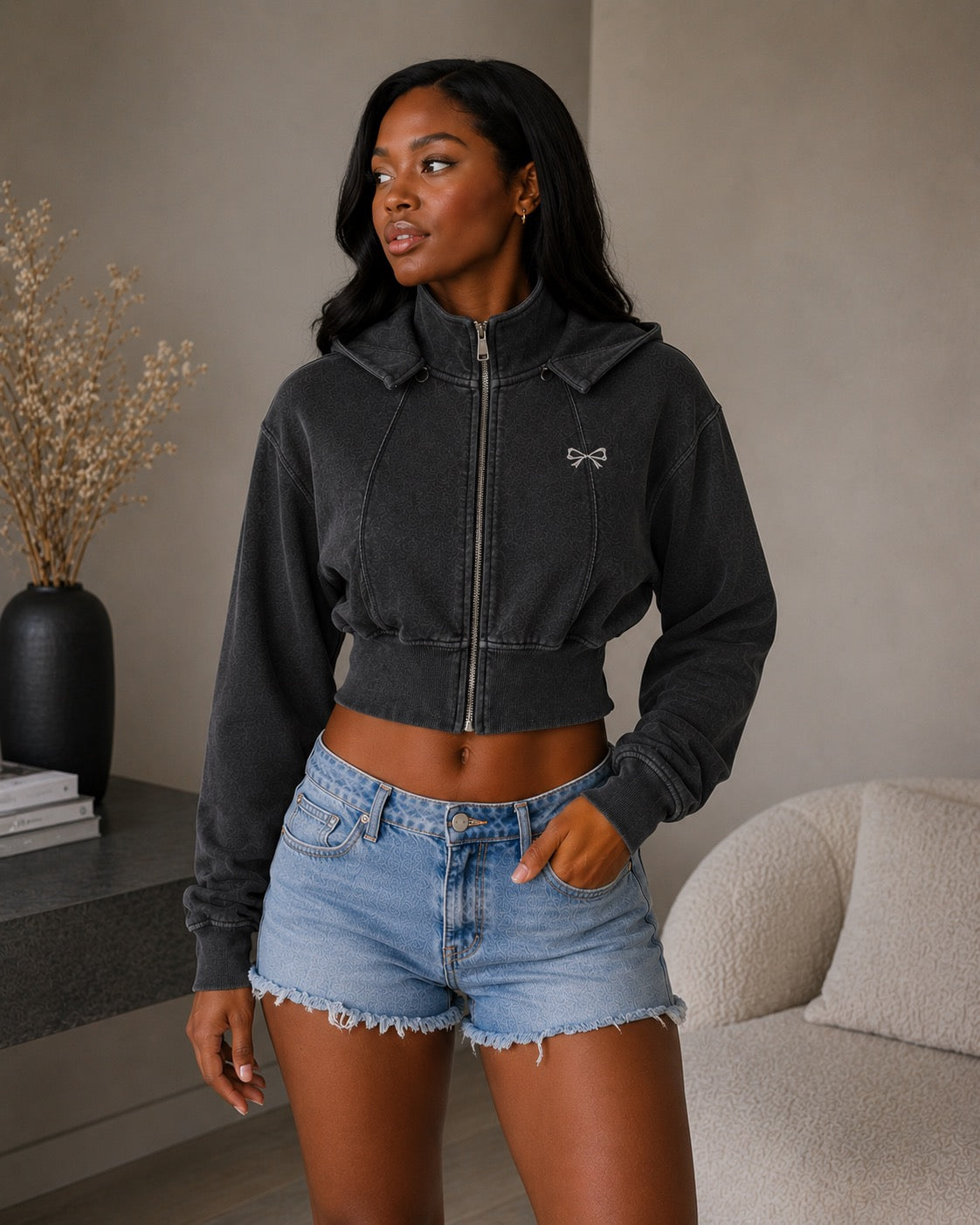 Vintage Washed Cropped Fleece Hoodie