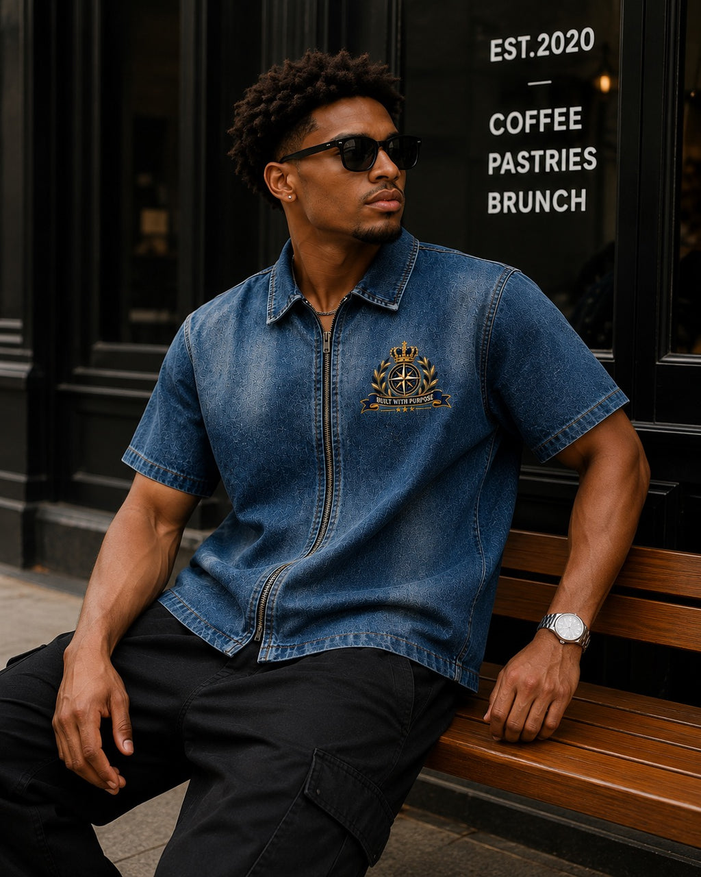 Unisex Vintage Washed Full-Zip Denim Shirt