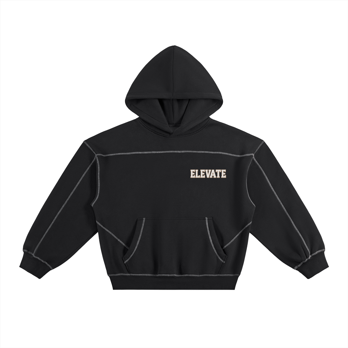 Contrast-Stitched Boxy Fleece Hoodie
