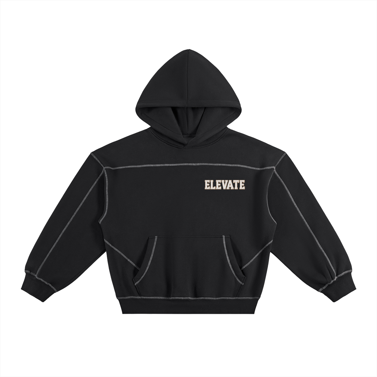 Contrast-Stitched Boxy Fleece Hoodie Set