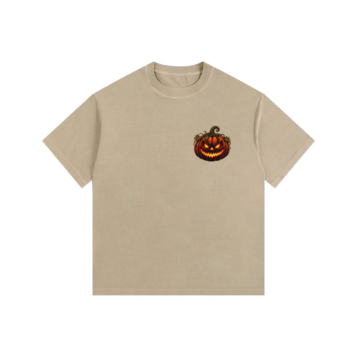Vintage Washed Oversized Cotton T-Shirt- Spooky Jack-O’-Lantern Graphic
